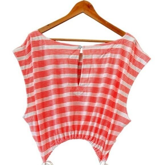 ANTHROPOLOGIE Cutout Neon Coral Striped Romper Size XL NEW  Beach Summercore - Picture 5 of 10